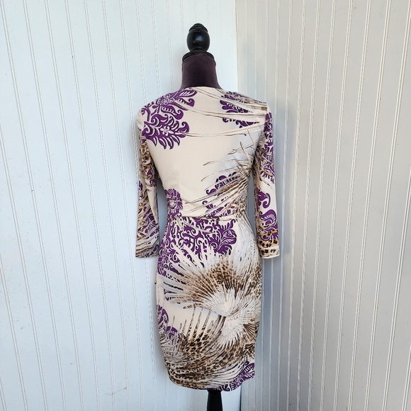 Boston Proper Dress Paisley Leopard Floral Purple Tan Stretch Faux Wrap Zip 6 - Picture 7 of 15